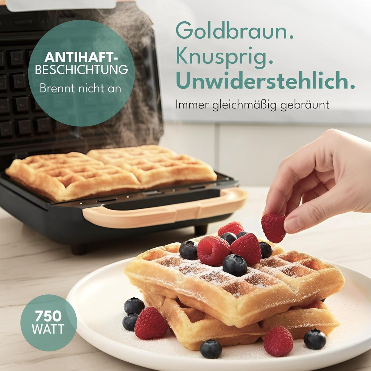 Lebenlang Sandwich maker 3-in-1 - 23.9 × 23 × 12.2 cm - 750 W - Noir - Sandwich - Gaufre - Grill