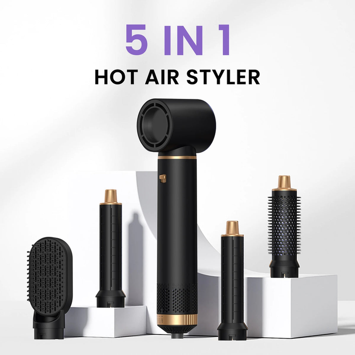 Appareil de coiffure 5-en-1 Atopskins – Sèche-cheveux, fer à friser, brosse lissante et brosse chauffante