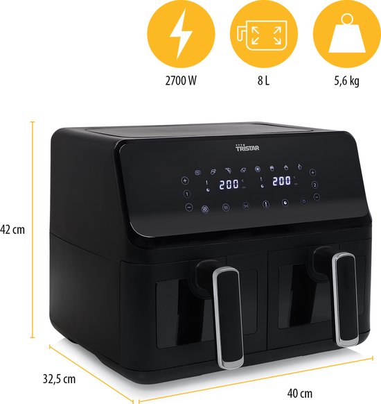 Tristar FR-9037 - Friteuse à air chaud XXL - 6,2 L - Avec hublot - 10 programmes de cuisson - Sans PFAS
