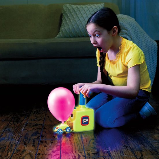 Mediashop Balloon Zoom - Jouet gonflable en forme de voiture pour les enfants à partir de 3 ans - avec modes « voiture » et « fusée » - brille dans le noir
