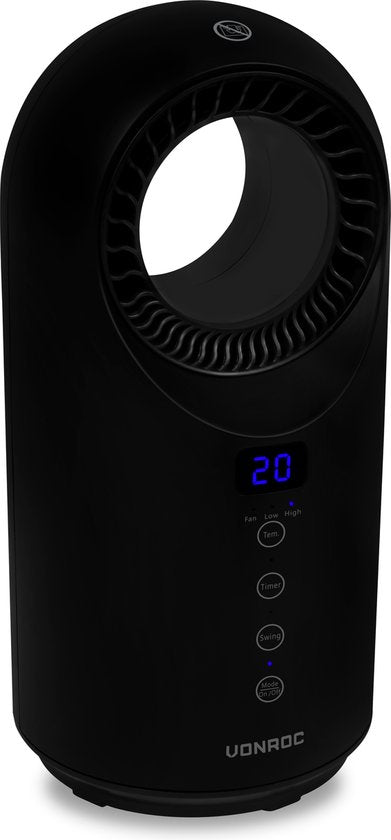 VONROC Radiateur électrique - radiateur soufflant - 1000W/1500W - sans pales - Céramique - 3 niveaux - Télécommande incluse - fonction swing - thermostat et minuterie - 15m2 - noir