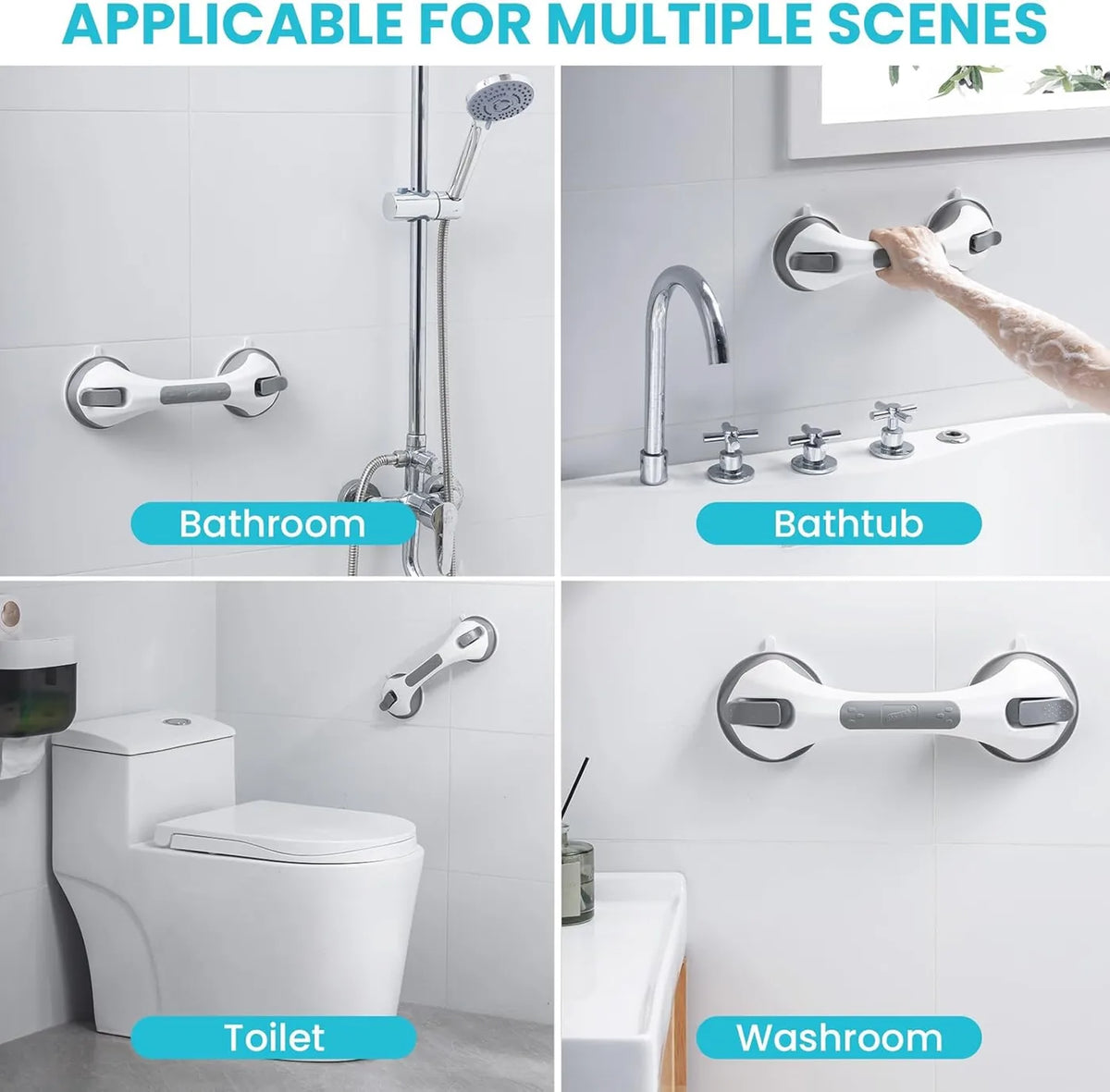 Poignées de douche Taili avec ventouses - 2 pièces - 30,5 cm - Sans perçage - Gris