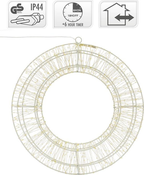 Couronne lumineuse - blanc chaud - D38 cm - métal - guirlande de Noël - couronne de Noël lumineuse
