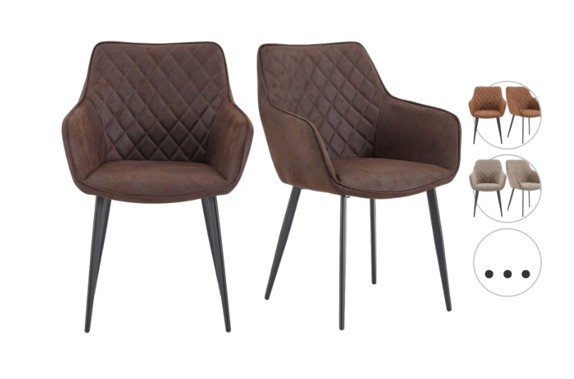 Chaises de salle à manger Multifurn Elin - Lot de 2 - Micro-cuir - 59 x 44 x 82 cm - Marron