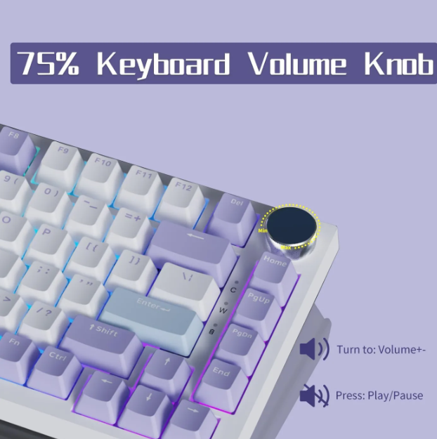 Clavier de jeu mécanique AJAZZ AK820 - 75 % - 82 touches - QWERTY américain - RGB - Violet