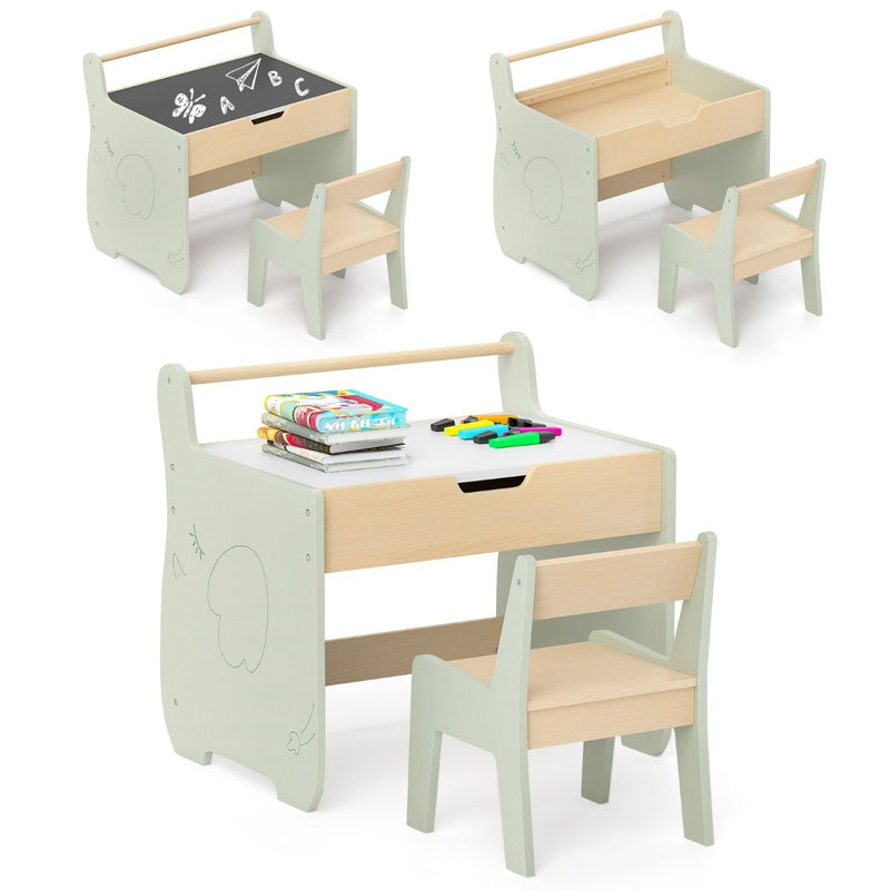 Ensemble de table pour enfants Coast 3-en-1 - avec plateau réversible et espace de rangement dissimulé - vert
