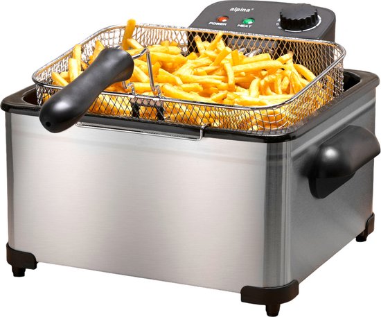 alpina friteuse double 5 litres - friteuse avec thermostat réglable - friteuse avec 3 paniers amovibles - friteuse 2000W - 27,5 x 21,5 x 30,5 cm - acier inoxydable