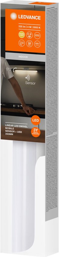 LEDVANCE LINEAR LED SCHARNIER Éclairage de meuble bas, 4 W, 325 lm, lumière blanche chaude, boîtier magnétique, capteur de mouvement et de lumière du jour, intensité réglable, longue durée de vie, indice de protection IP20, 3000 K