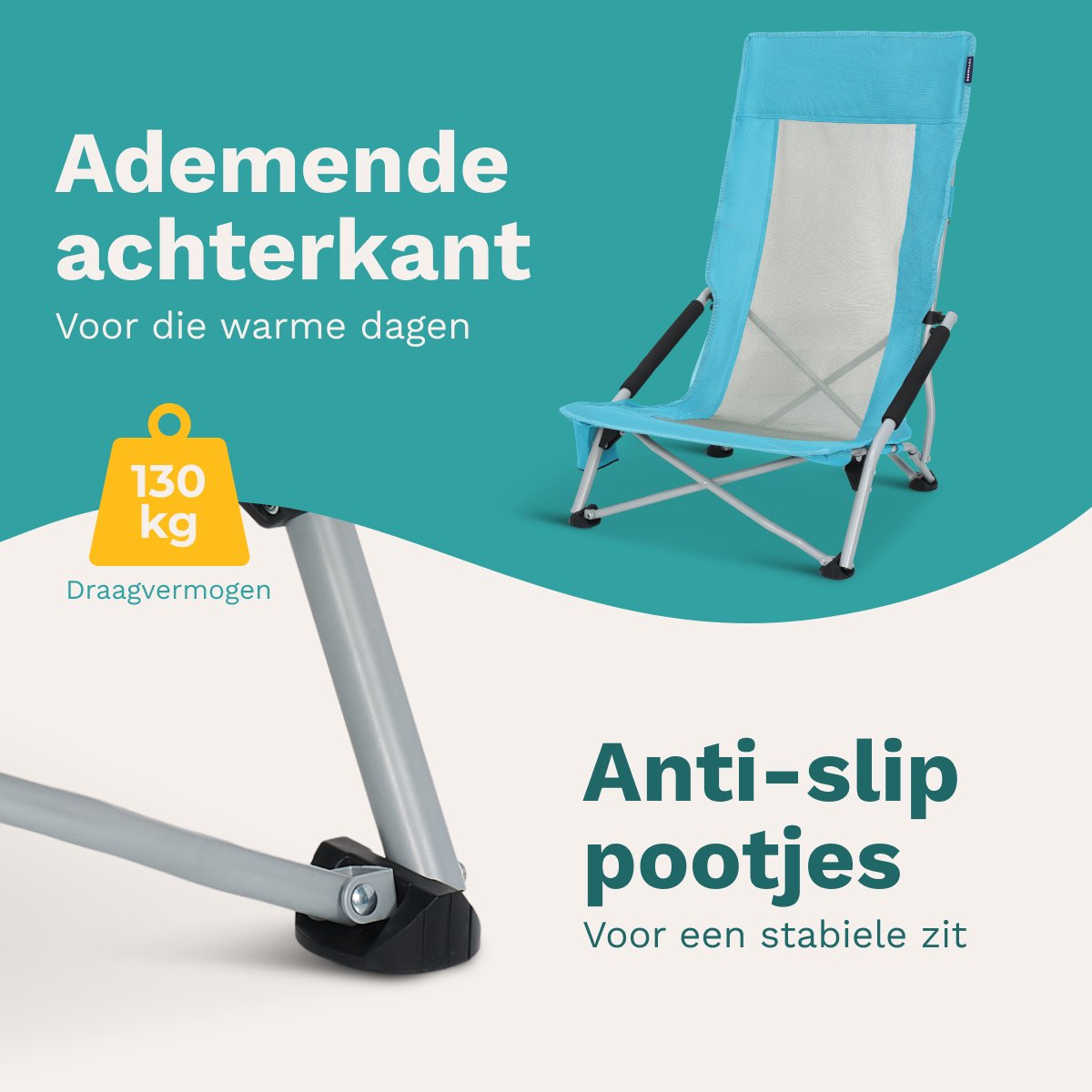TRVLMORE Chaise de plage - Pliable - 130 kg maximum - Avec porte-gobelet et sac de transport - Dossier haut - Bleu