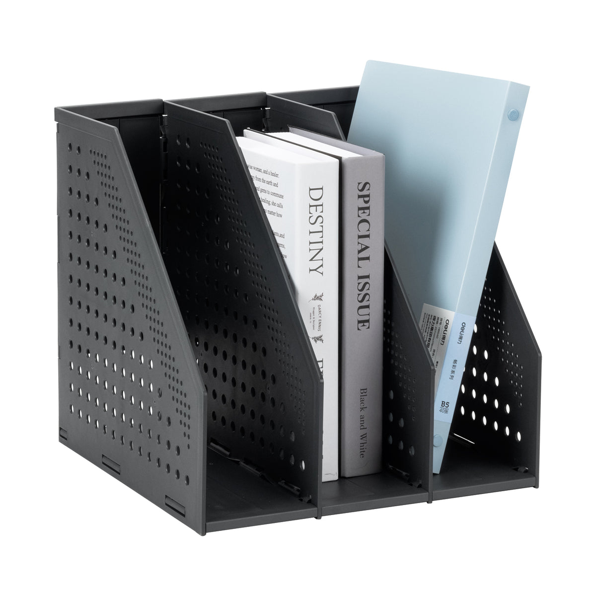 Organiseur de documents à trois compartiments Deli, solution de rangement pour bureau, gris foncé, 1 pièce