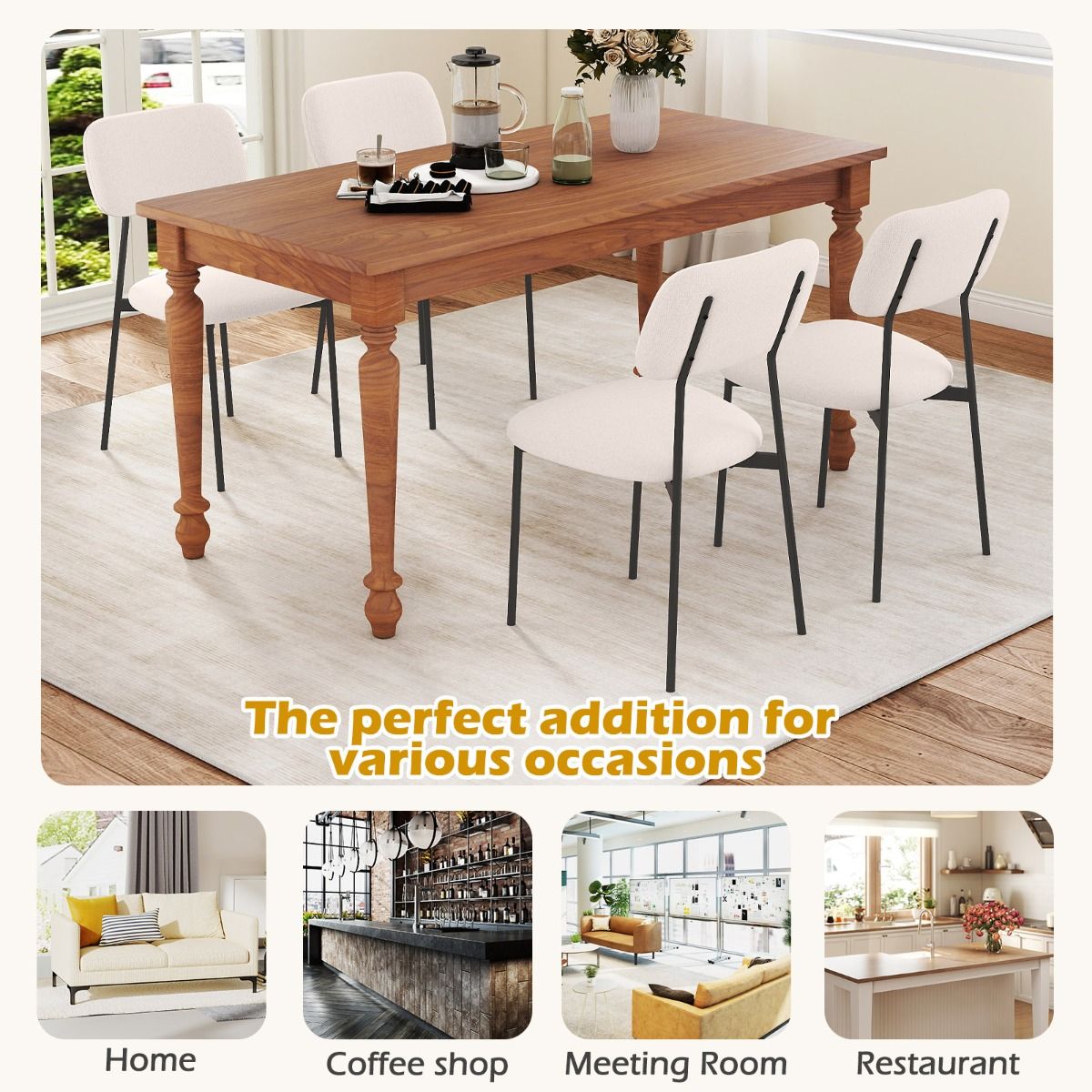 Lot de 4 chaises de salle à manger Coast - revêtement en lin - pieds en métal - beige et noir