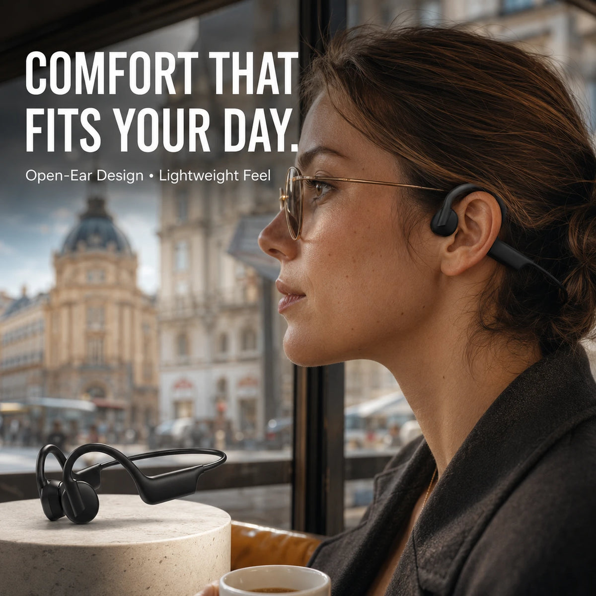 Écouteurs à conduction osseuse Verbex K08 - Bluetooth - Ouïes ouvertes - Noir - Sport - Appels mains libres