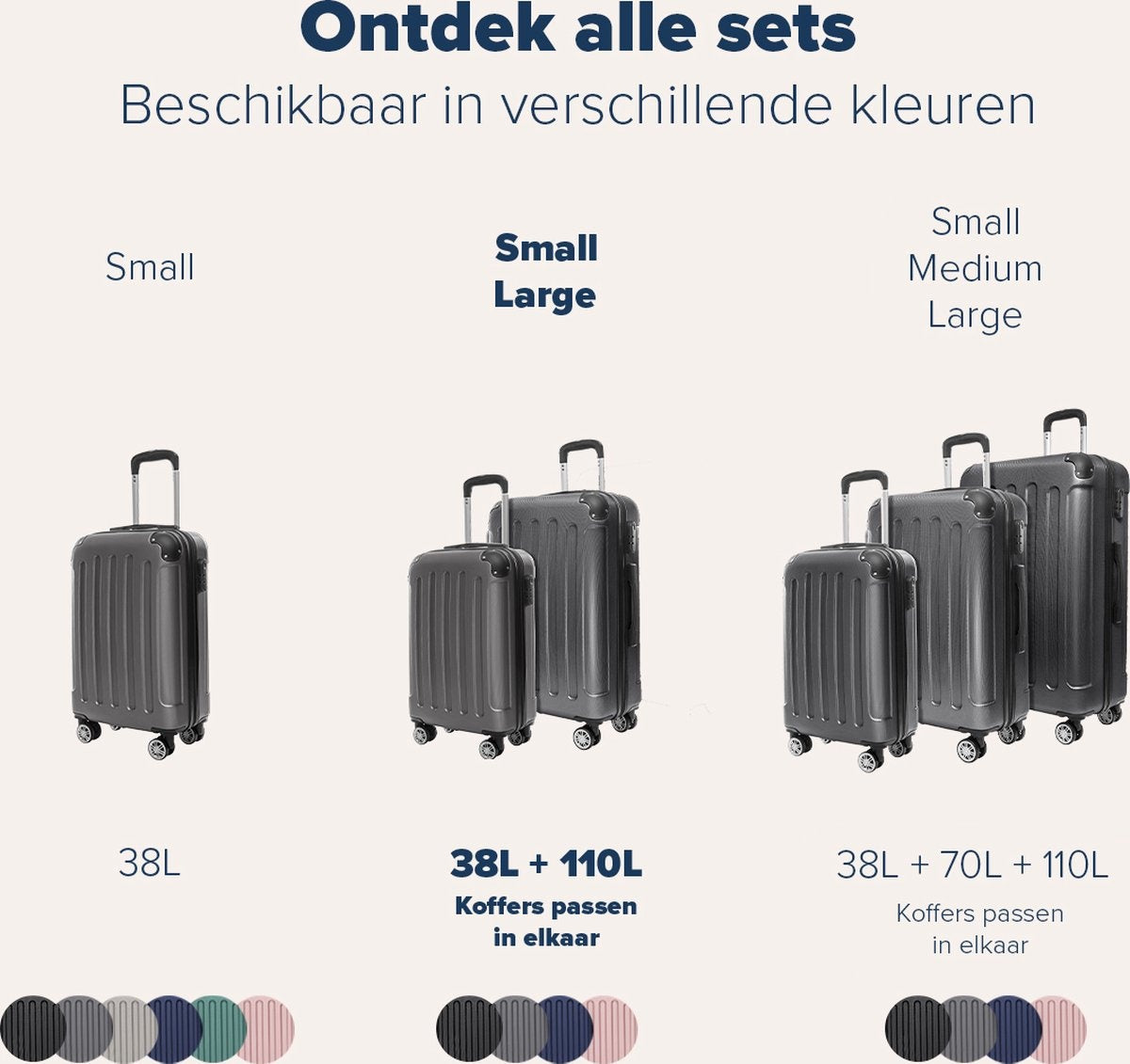 TRVLMORE Set de valises - 2 pièces - 38L (bagage à main) + 110L - Gris foncé