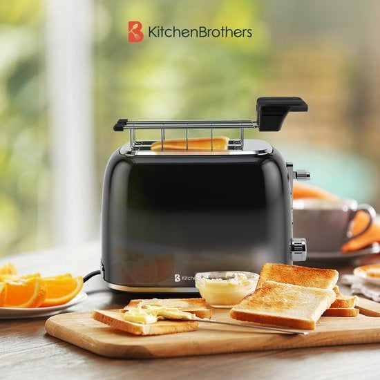 KitchenBrothers Grille-pain 6 niveaux de chaleur - Fentes larges - Grille-pain pour machine à sandwich - 870 W - Noir