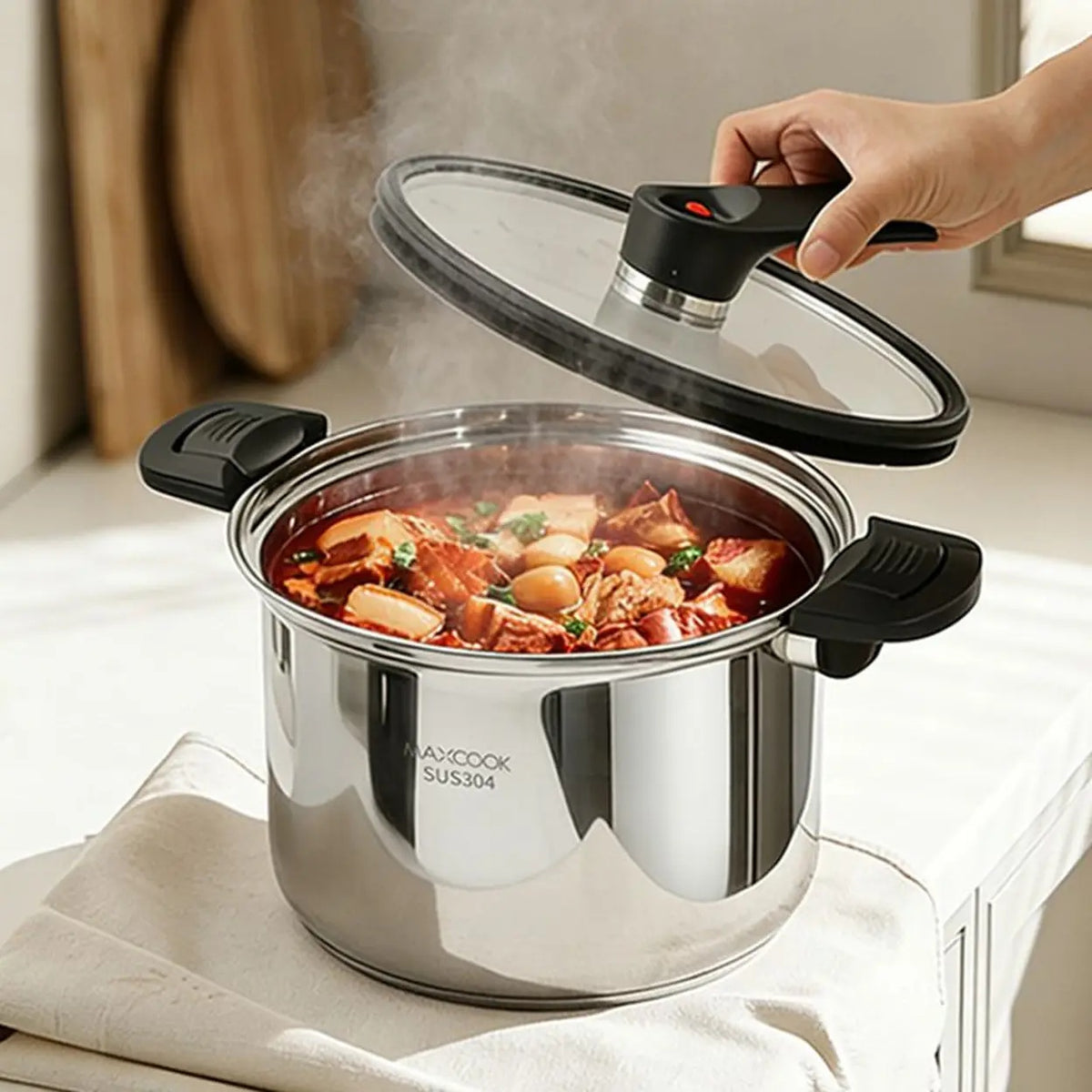 Marmite à soupe à pression Maxcook avec couvercle - Acier inoxydable 304 - 24 cm - 6 L