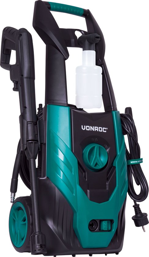 VONROC Nettoyeur haute pression V14-2 - 1400W - 110 bar - 390 l/h - avec tuyau de 5m, bouteille de détergent, nettoyeur de terrasse, etc.