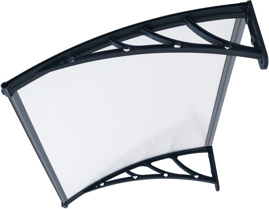 AXI Lux Auvent pour porte et véranda Noir – 128 x 75 x 24 cm – Polycarbonate transparent – Cadre en aluminium – Protection UV – Matériel de montage inclus
