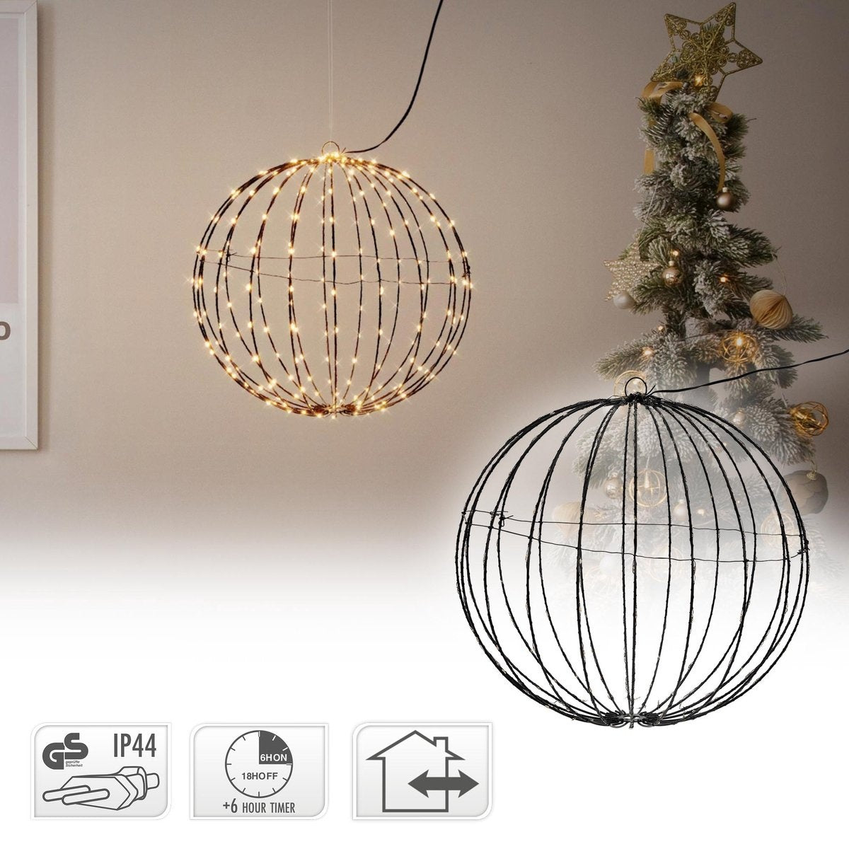 Lumières de Noël - Globe lumineux 50cm - Minuterie INCL en métal - Lumière chaude