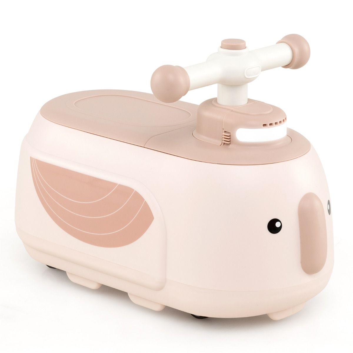 Voiture à pédales Coast avec remorque - Chansons et lumières - Espace de rangement - Beige et rose