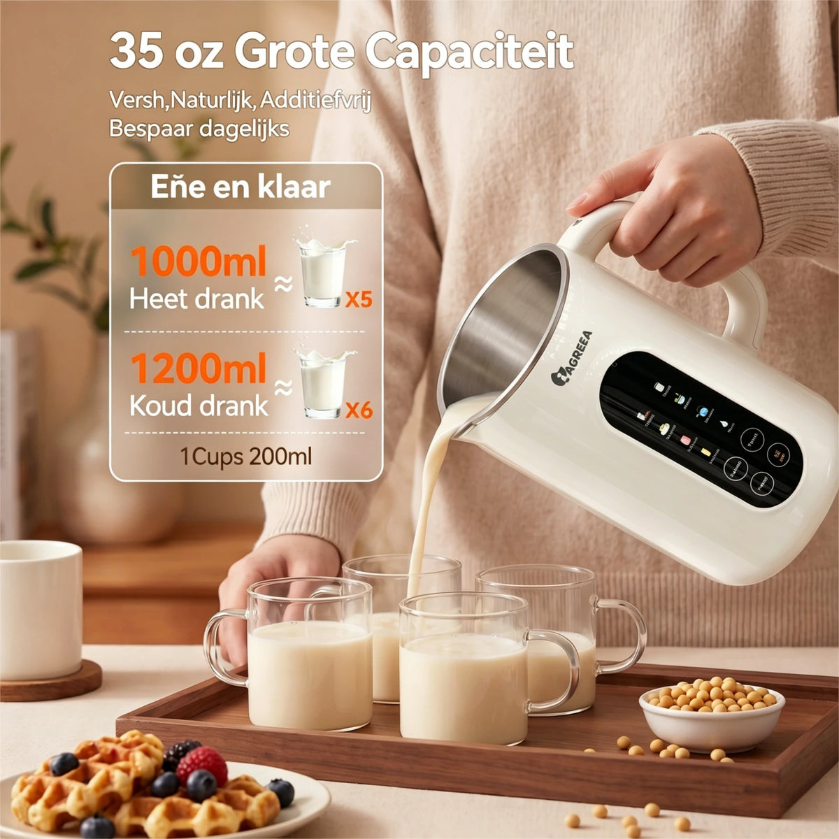 Machine à lait de noix IAGREEA 10-en-1 avec couvercle en acier inoxydable - Matériau sans BPA, idéal pour préparer du lait d'amande maison