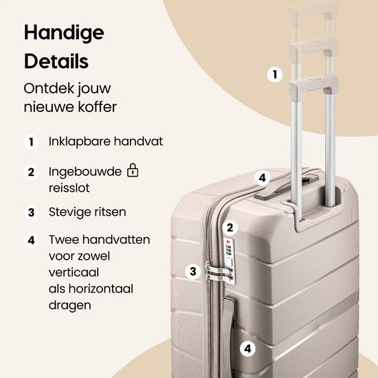 SKYCASES Urban Adventurer - Grande valise de voyage - Serrure à combinaison - 49 x 30 x 75 cm - 110 L - Grande valise à roulettes XL - Roulettes Spinner et cadenas - Beige