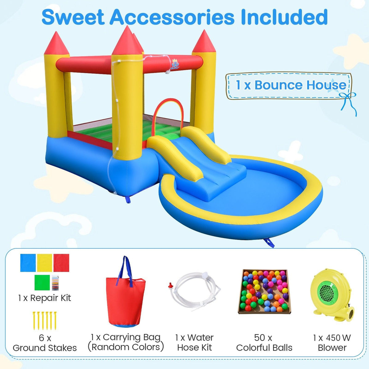 Château gonflable Coast 3-en-1 avec toboggan et piscine à balles - 362 x 196,5 x 193 cm - Multicolore