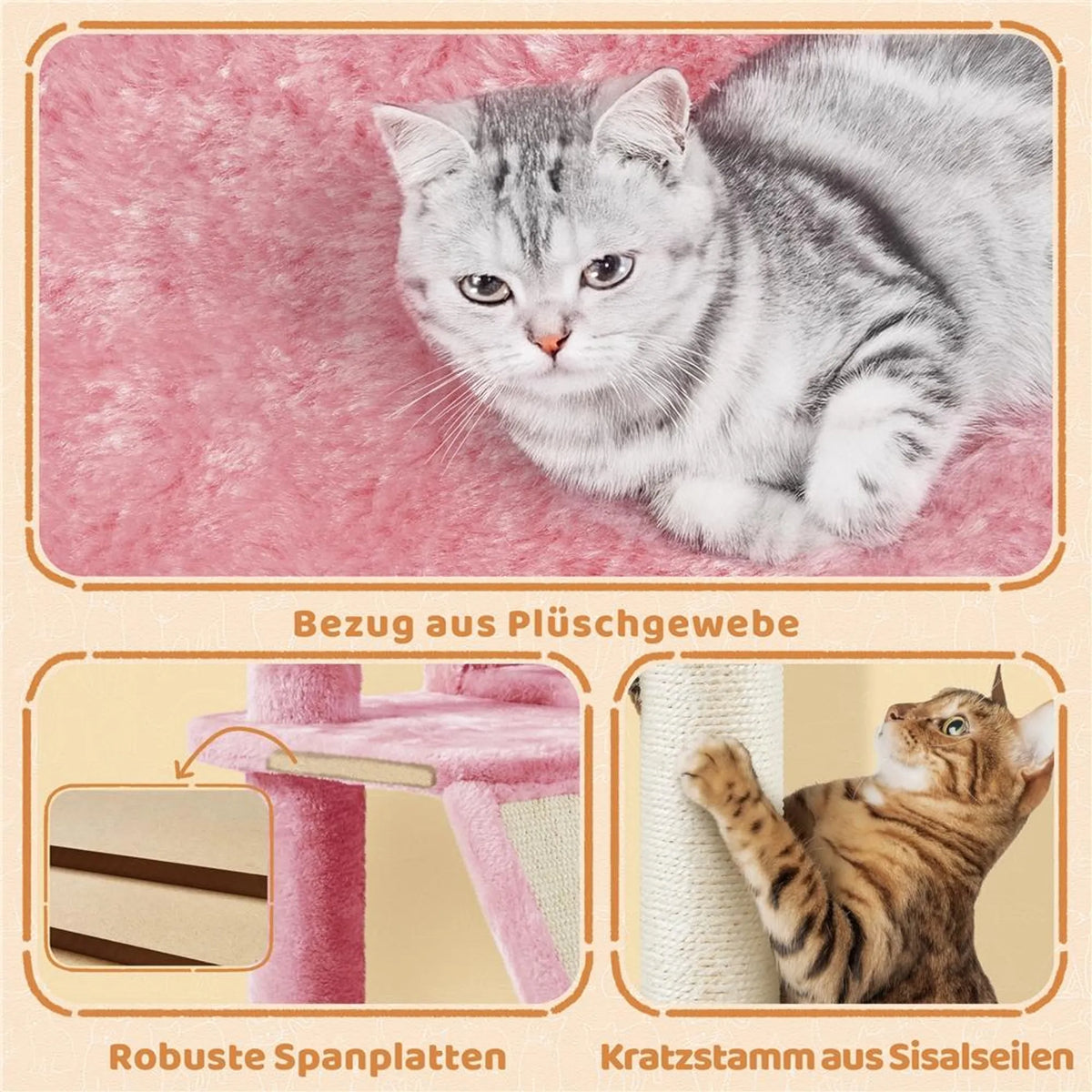 Yaheetech : grand arbre à chat à 5 étages, 146 cm – rose raffiné – sisal et peluche