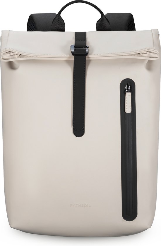 Sac à dos Pathsail Rolltop - 13,5 L - 15,6 pouces - Beige - Hydrofuge - Boucle métallique - Compartiment pour ordinateur portable