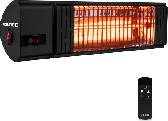 VONROC Chauffage d'ambiance de terrasse - Volsini PRO - 2000W - Avec niveaux de chaleur réglables, minuterie, écran LCD et télécommande