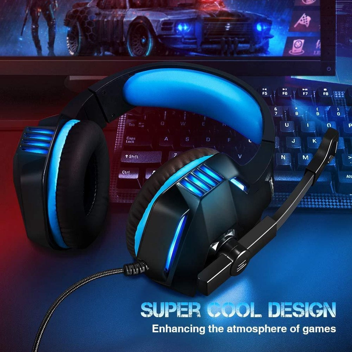 Casque de jeu Hunterspider V3 - Noir/Bleu - Convient pour PS4, Xbox One et Windows