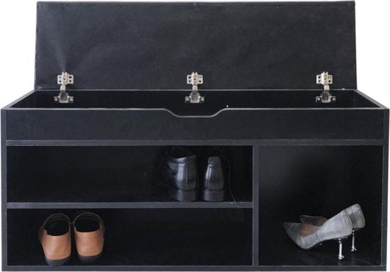Meuble à chaussures banc d'entrée avec rangement - meuble à chaussures - avec coussin d'assise noir