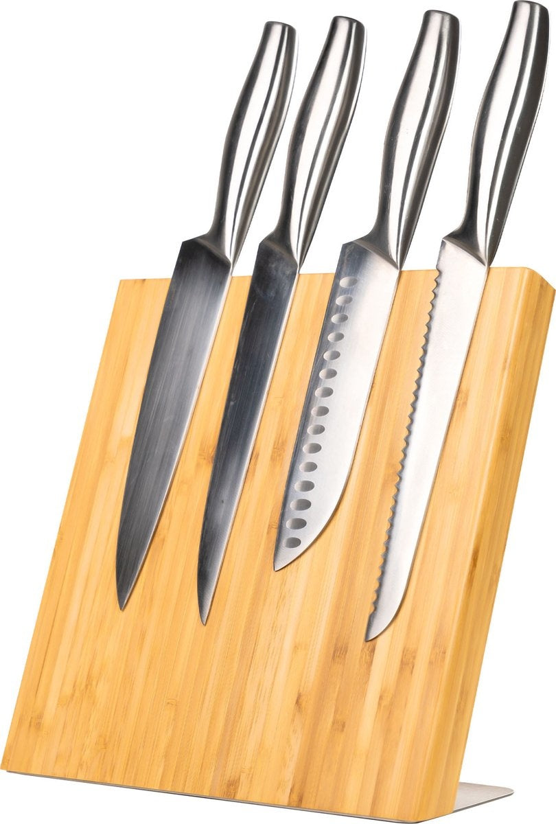 Messenhouder Magnetisch Coninx Quin XL 27.5x27.5CM - Messenmagneet - Antislip Messenblok - RVS / Bamboe
