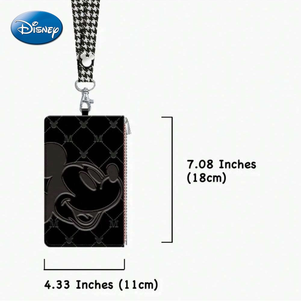 Porte-carte Disney Mickey Mouse avec cordon – Sous licence officielle – Motif pied-de-poule – Thème films et anime – Accessoire élégant noir