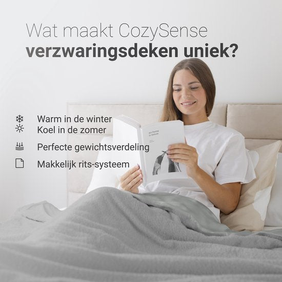 CozySense® - Couverture lestée 9 kg - Couverture lestée - Couverture lestée - Couverture lourde - Répartition de la pression GLASS-Flow® - Housse lavable incluse - 140 x 200cm - Gris