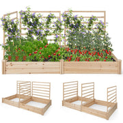 Jardinière en bois Coast avec 3 treillis - Potager surélevé - Fond ouvert - Bois de pin naturel - 222 x 114 x 110 cm