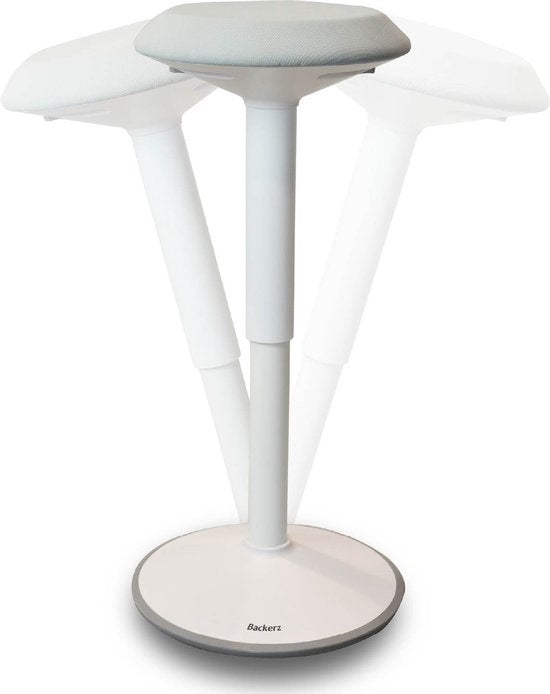 Bckz Tabouret oscillant blanc | Hauteur 55-80 cm | Tabouret d'équilibre | Tabouret assis-debout | Chaise de bureau ergonomique | Tabouret en forme de selle