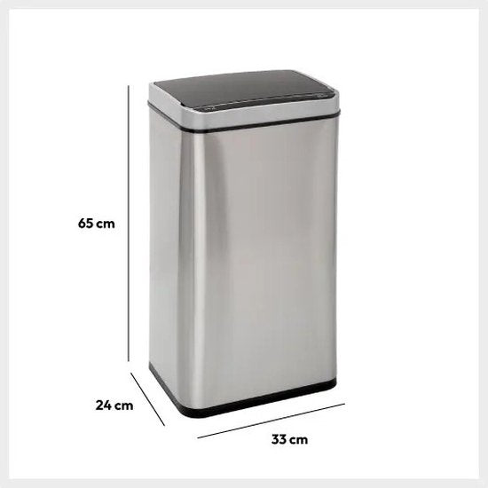 5Five Poubelle à pédale automatique - avec capteur de mouvement - argent - métal - 40 litres - 33 x 24 x 66 cm