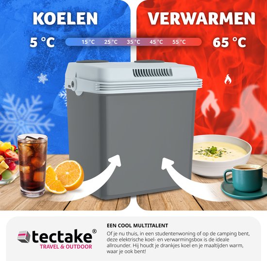 tectake® - Glacière électrique de 25 l - Fonction de refroidissement et de réchauffement - Sac glacière électrique silencieux - Pour voiture ou prise de courant - Mini réfrigérateur pour camping, boissons - Thermobox avec puissance - Mode Eco