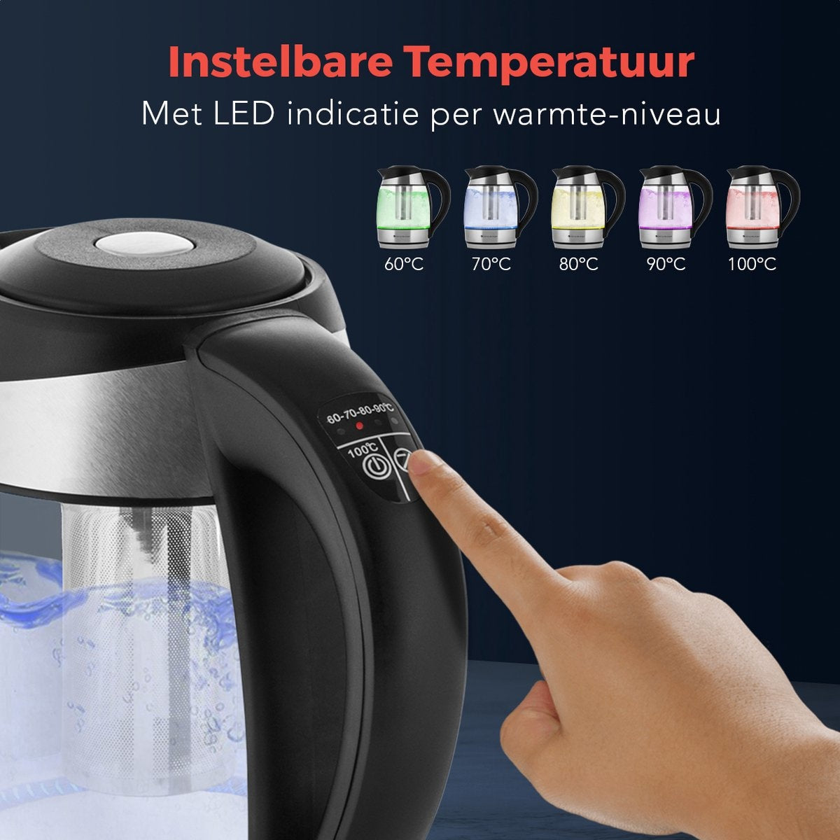 Bouilloire électrique KitchenBrothers - 1,8L - Fonction maintien au chaud - avec filtre à thé - 1,8L - acier inoxydable