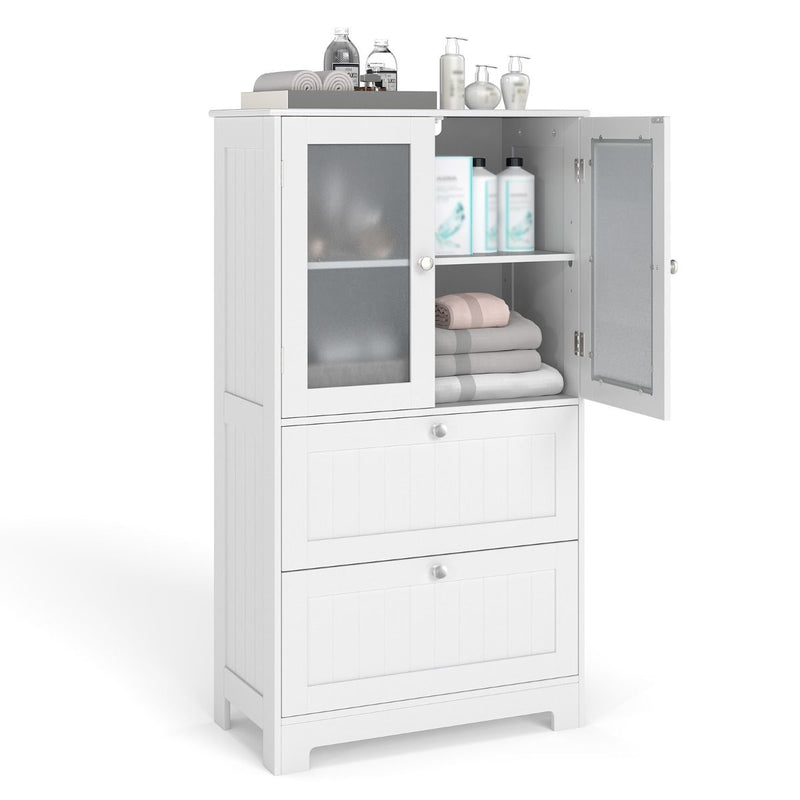 Coast Freestanding Bathroom Cabinet - 2 tiroirs et 2 portes en verre dépoli - étagère réglable - 60 x 30 x 108 cm - blanc