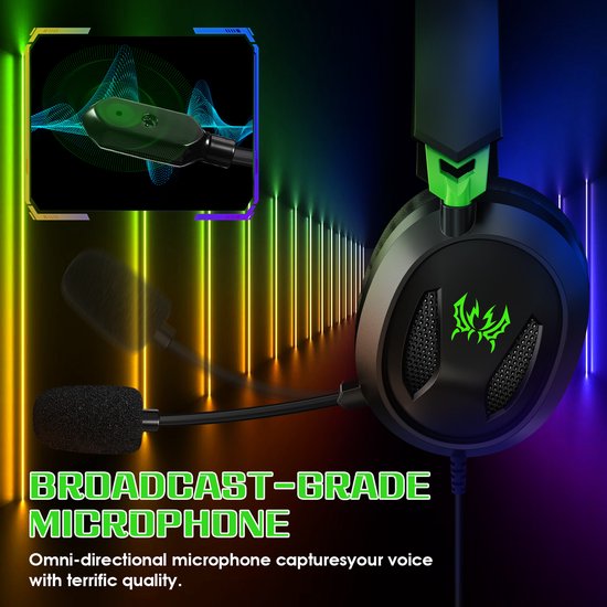 Casque gaming KOTION EACH G3100 - Casque circum-auriculaire avec microphone - Compatible avec Nintendo Switch, PS5, PS4, Xbox Series X|S, Xbox One, appareils mobiles et PC - Noir et vert
