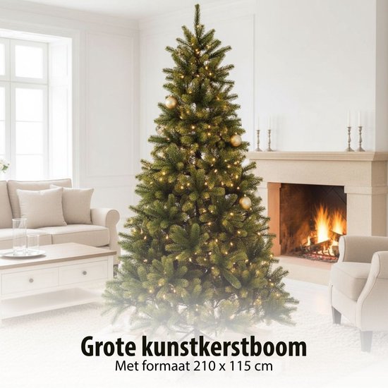 Black Box Trees Nagoya Sapin de Noël - Sapin artificiel avec éclairage LED et structure articulée - Décoration de Noël d'intérieur au look naturel - Rond - H 210 x Ø 115 cm - Vert