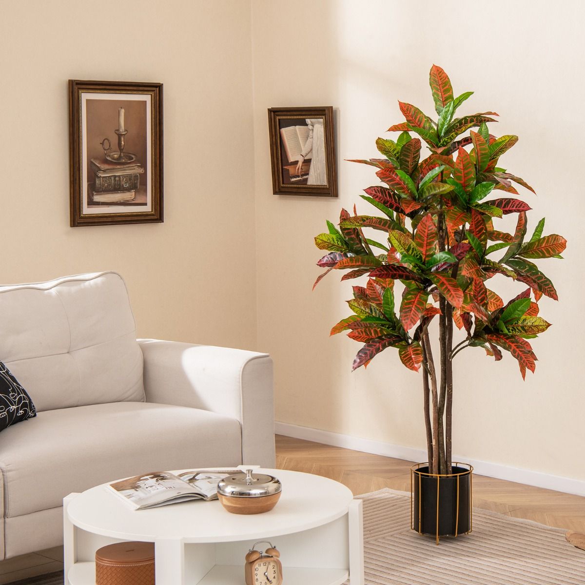 Plante artificielle Coast « Croton Palm » - tronc en bois véritable - feuilles colorées - 150 cm