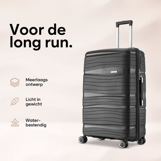 SKYCASES Travelin' Charm - 28-inch Large Travel Suitcase - Number Lock - 41x24x69 cm - 98L - Lightweight, Waterproof & Durable - Black V2