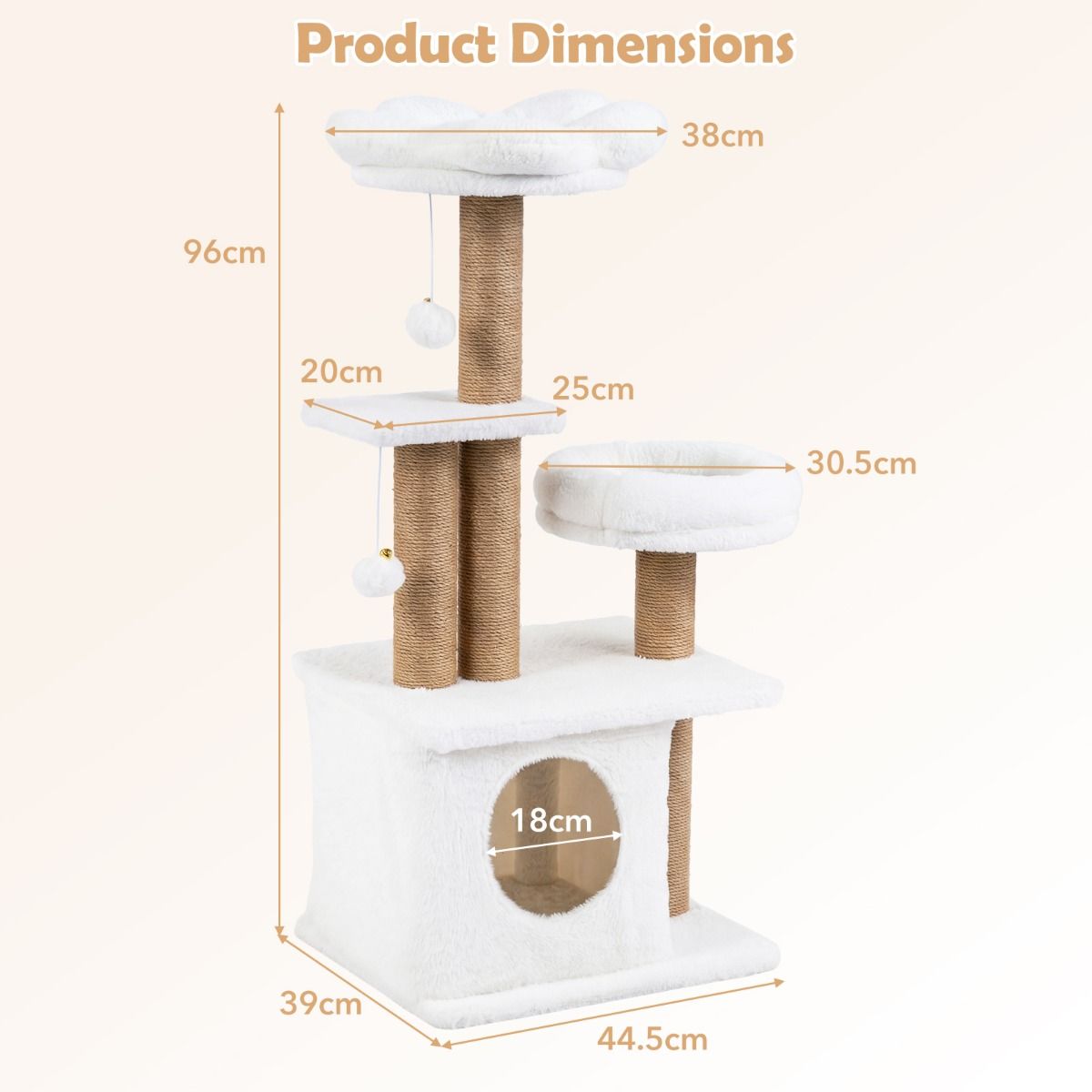 Arbre à chat Coast - plate-forme d'observation en forme de fleur - maisonnette et lit pour chat - beige 96 cm