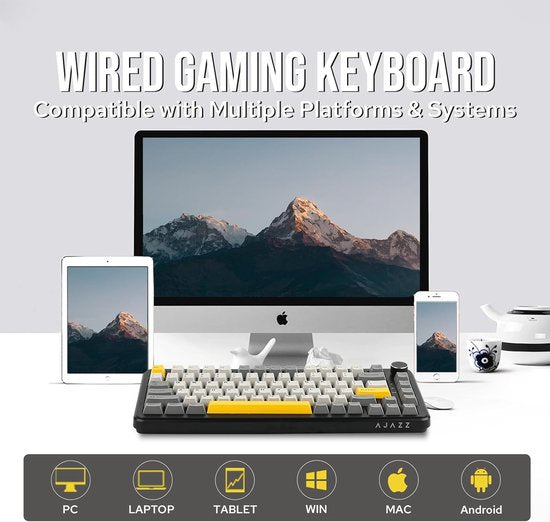 Ajazz AK820 MAX HE - 75% Wired RGB Gaming Keyboard - Hall Effect Rapid Trigger Mechanical Keyboards - Gasket - Hot Swap - 8K Hz Polling Rate - QWERTY Keyboards - 82 Keys - Moonlight Yellow