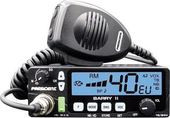 Modèle President Barry II Plus, version VOX 12/24 V, avec 5 canaux President pour radio CB mobile