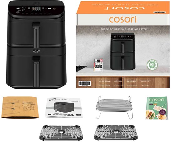 Friteuse à air chaud Cosori CAF-DC121-AEUR double, 10,8 l, modèle sur pied, 2 630 W, noire