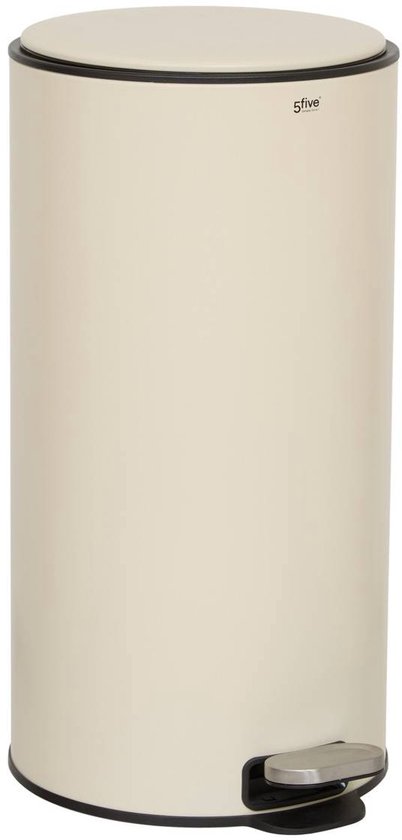 5Five Poubelle/poubelle à pédale Delta - beige - métal - 30 litres - 39 x 33 x 62 cm - poubelle de cuisine
