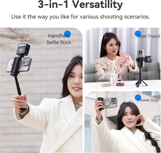 Trépied selfie stick de poche Ulanzi JJ02 pour smartphone - Avec télécommande Bluetooth - Format compact, tient dans la poche - Hauteur maximale : 40 cm - Noir